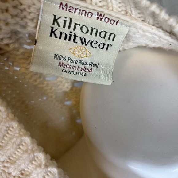 VTG Kilronan Knitwear Merino Wool Cable Knit Cardigan Sweater Beige Irish Small - Picture 2 of 8